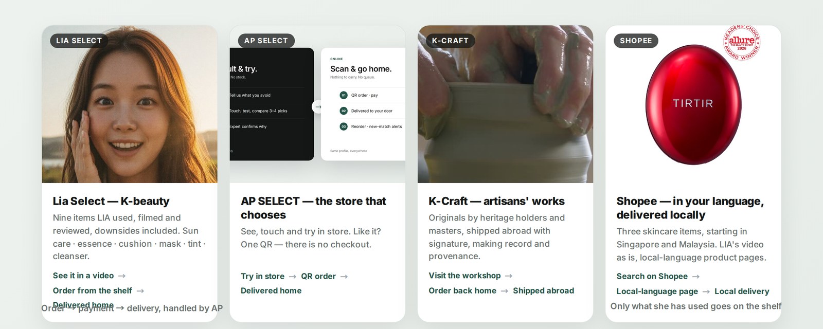 Lia Select · AP SELECT · K-Craft · Shopee — from order to your door